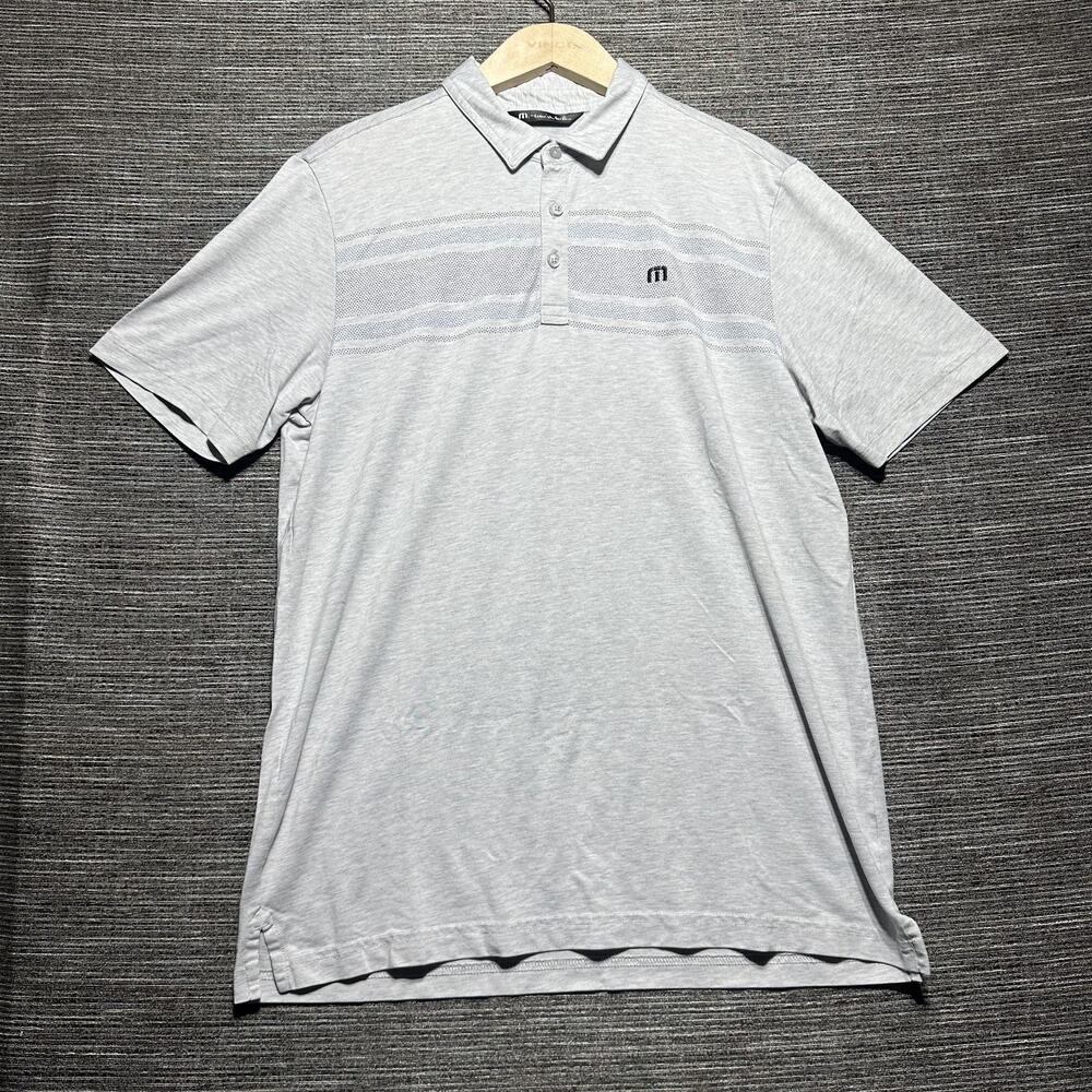 Travis Mathew Polo Shirt Men's Large Gray Striped Short Sleeve Golf - Picture 2 of 12